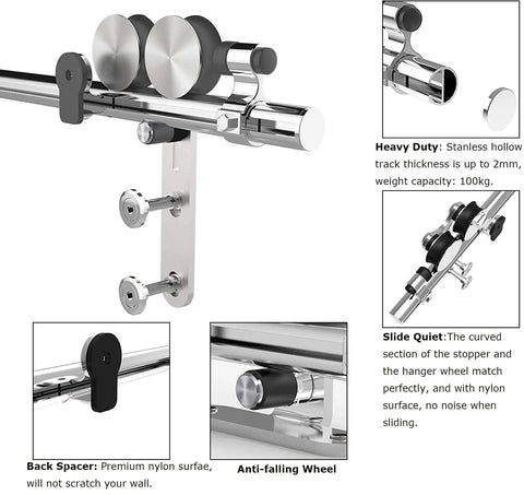 6 Foot Barn Door Hardware Sliding Track Kit In Stainless Steel Built Tough For Single Wood Door With Y Shape Hanger
