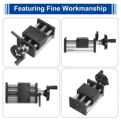 Beefy 50mm Travel Manual Sliding Linear Stage With Ball Screw SFU1605 shown in various angles and installations