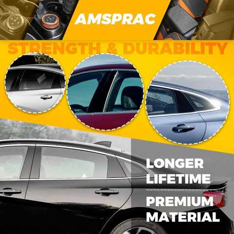 Chevrolet Malibu Door Pillar Trim Covers 2016 To 2021 Glossy Black 6Pcs installed view showing glossy finish on window pillars.