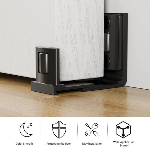 Sliding Barn Door Bottom Floor Guide With Adjustable U Shaped Flat Bottom Design Easy To Install And Wall Mounted Black Finish