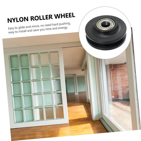Heavy Duty Barn Door Roller Wheel Nylon Pulley For Smooth Sliding And Easy Install shown next to door view