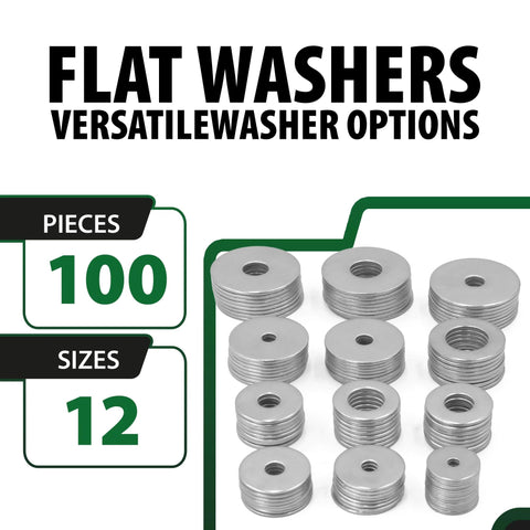 Fender washers for screws, 304 stainless steel flat washers, 100 pcs, M3–M12 assorted sizes