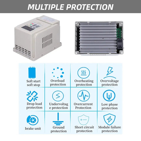110V VFD Inverter 1500W for motors with protection features and controls for single to three phase speed conversion