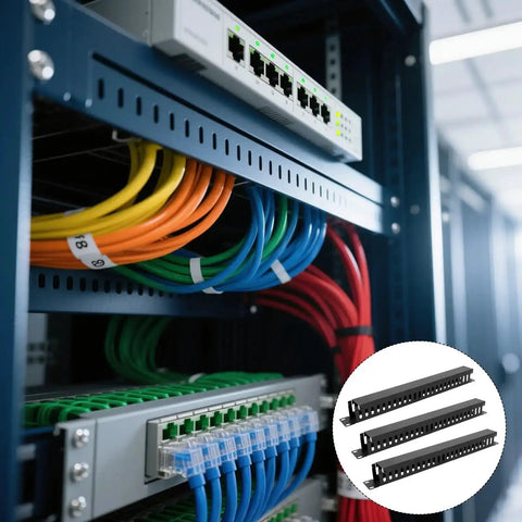10 Pack 19 Inch Cable Management Panels With Covers And Screws For 1U 24 Slot Rack Mounts installed in server cabinet