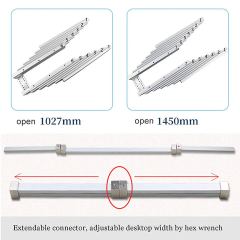 Beefy Aluminum Telescopic Cabinet Drawer Slide Rail For Concealed Desks And Kitchen Countertops 1450mm open view