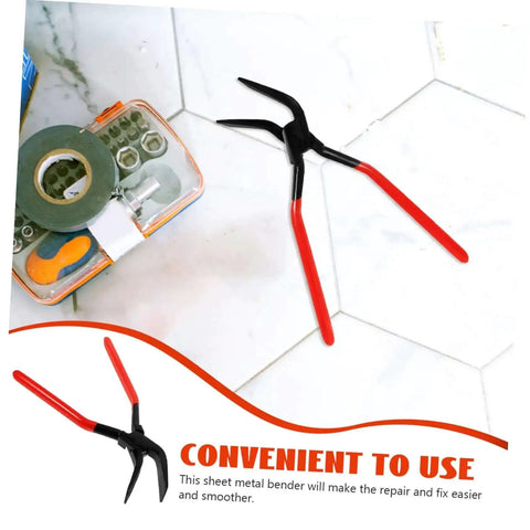 Heavy Duty Metal Bender Tool Hand Seamer for Precise Sheet Metal Bending with Anti Slip Jaw, shown on white tile floor with toolbox.