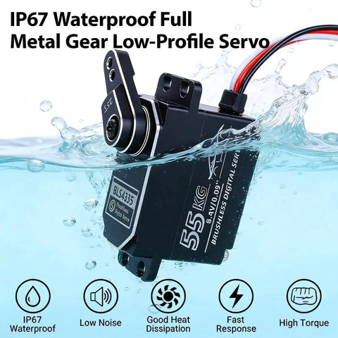 High Torque 55Kg Low Profile Programmable Brushless Digital Servo For 1 To 10 Drift Cars underwater showing IP67 waterproof feature