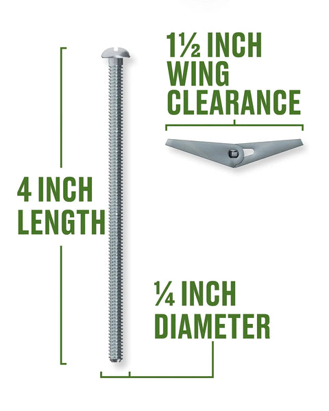 Round Head Machine Screw Toggle Bolts One Quarter Inch By Four Inch Pack Of Fifty For Drywall Plaster Tile And Hollow Block