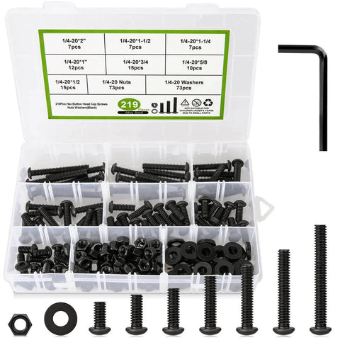 Complete 1/4-20 Bolt And Nut Set With Washers In Black, 219 Pieces With 73 Bolts 73 Nuts 73 Washers, Seven Lengths, K Kwokker