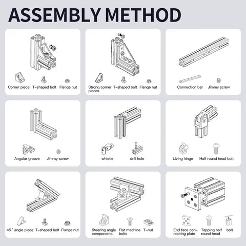 Assembly method for 4 Pack 1000mm 2040 V Slot Aluminum Extrusion Profiles Anodized Silver For 3D Printer Frames CNC Machines DIY Robotics.