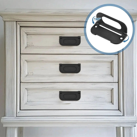 Recessed Flush Pull Door Handle Set 2 Pack Invisible Pull Handles With Screws for cabinets, bright black iron, installed on drawers