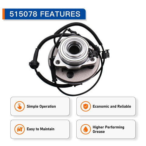 Set Of 2 Front Wheel Hub Bearing Assemblies For Ford Explorer 2006 To 2010 And Explorer Sport Trac 2007 To 2010 Plus Mercury Mountaineer 5 Lug With ABS Drop In Replacement Ready To Roll Smooth Ride Quiet Operation featuring 515078 features