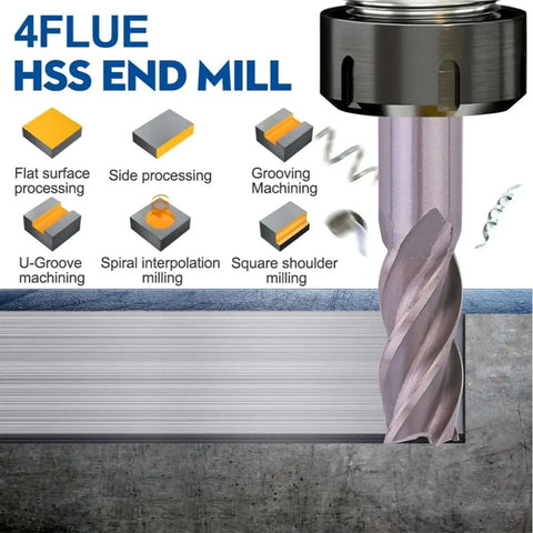 4-flute CNC bit from Pro Grade 10 Piece HSS End Mill Set With 4 Flute CNC Straight Bits For Wood Aluminum Steel Copper Iron Built Tough