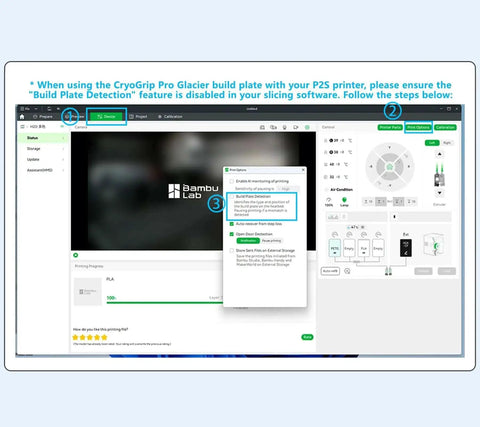 Screenshot of software settings for CryoGrip Pro Glacier Panda Double Sided Build Plate For Bambu Lab P2S printer