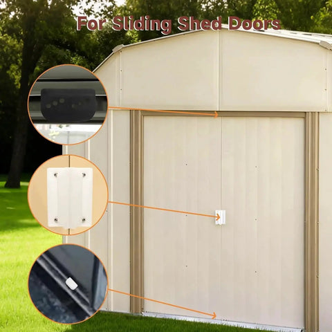 Door Tune-Up Kit For Arrow Shed Sliding Doors Full Replacement Set With 4 Lower Door Guides, 4 Door Slides, 2 Door Handles, Screws And Nuts, Includes 1 Screwdriver, Replacement Part Dk100 A, Compatible With Arrow Shed Doors, Easy To Install And Smooth, installed on shed.