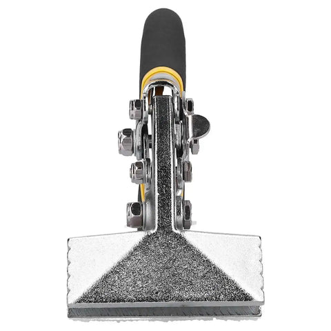 Heavy Duty Sheet Metal Bender And Seaming Tool For Roofing Panels, close-up of the tool's chrome steel head and rubber handle