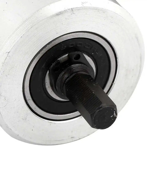 Close-up of Beefed Up Nibbler Cutter Drill Attachment with black silver tone double head and 27mm shank for metal sheets.