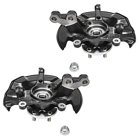Front Steering Knuckles Kit For 2009 To 2013 Toyota Corolla With Wheel Hub Bearings shown in pair with installation nuts
