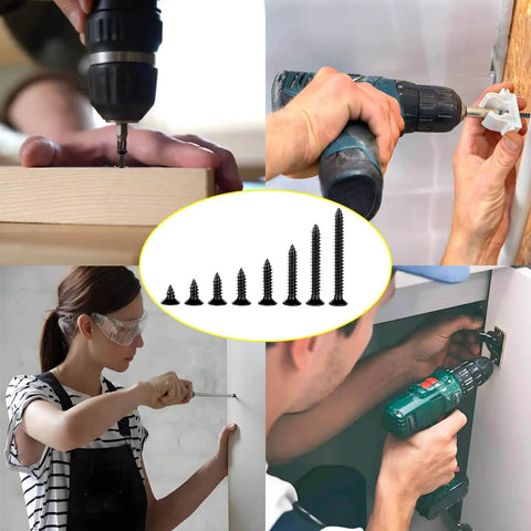 Wood Screws Assortment Kit 500 Piece Set With Short Cabinet Screws Phillips Flat Head Self Tapping Black Carbon Steel Rust