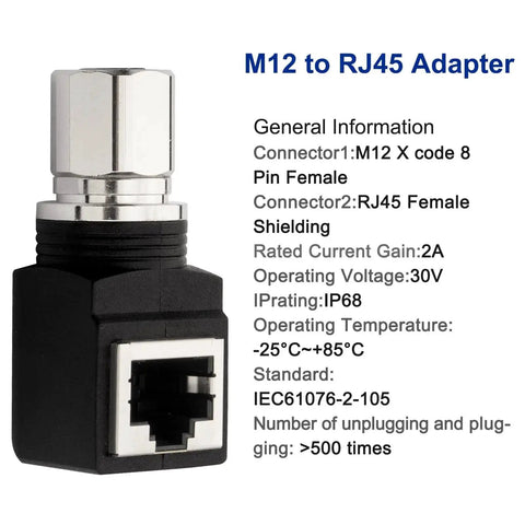 RJ45 To M12 X Coded 8 Pin Adapter 360 Degree Rotatable Shielded IP68 Industrial Ethernet Connector product specifications