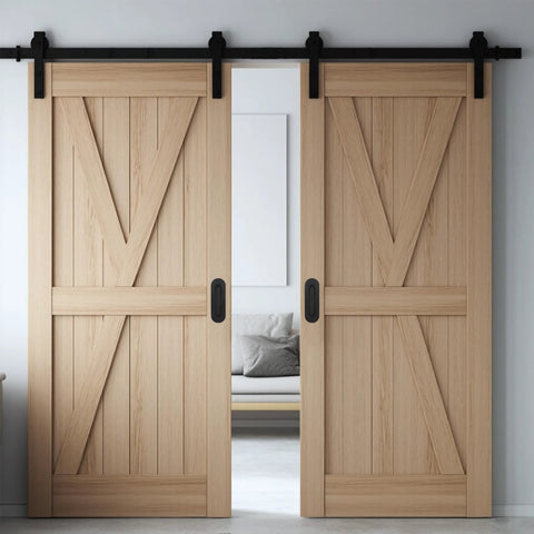 6 Inch Oval Black Pocket Door Pull Heavy Duty Stainless Steel Finger Flush Pull For Closet And Sliding Barn Doors 2 Pack Durable Rust Resistant 304 Stainless Hardware installed on wooden sliding barn doors