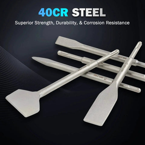 All In One 6 Piece SDS Plus Chisel Set For Tile Concrete And Masonry By Zelcan Includes Tile Grooving Scraping Flat Point And Scaling Chisels In 40Cr Steel