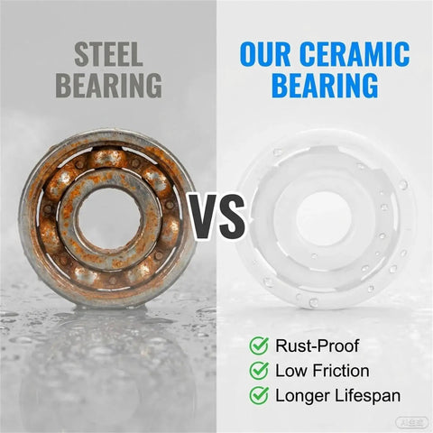 Comparison of a rusted steel bearing and a Two Pack 608 Zirconia Full Ceramic Bearings Ultra Smooth Eight Mm ID 22 Mm OD Seven Mm Thick.