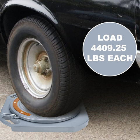 Wheel Alignment Turn Plates 360 Degree Rotating 4 Ton Capacity Pair For Car And Truck Front End Turntable Tables shown under tire