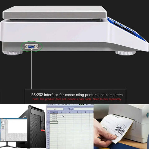 Side view of Digital Parts And Coins Counting Scale With 15Kg Capacity And 0.5G Readout, RS232 interface for printers and computers.