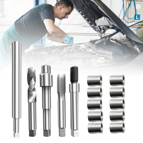 M10x1.0 Thread Repair Kit For Spark Plugs And Auto Engines Deep Reach Insert Tool with 150mm Extension Rod and inserts