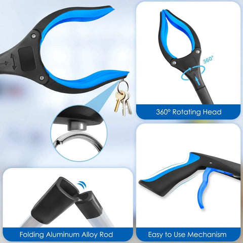 32 Inch Foldable Reacher Tool With 360 Degree Rotating Anti Slip Jaw And Magnet For Easy Trash Pickup And Reaching Small Slippery Objects