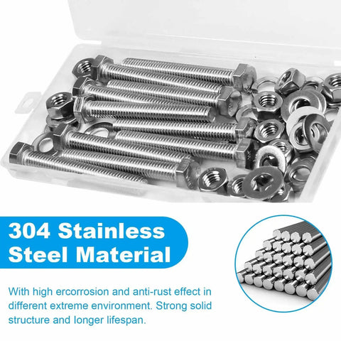Beefy 20 Sets Heavy Duty Stainless Steel 1/4-20 X 2 Hex Head Screws Bolts Set With Nuts Flat Washers And Spring Lock Washers