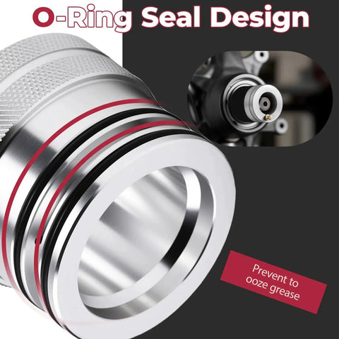 Close-up of 44mm Front And Rear Wheel Bearing Greaser Kit Aluminum UTV Tool Kit O-ring seal for Polaris models, detail view.
