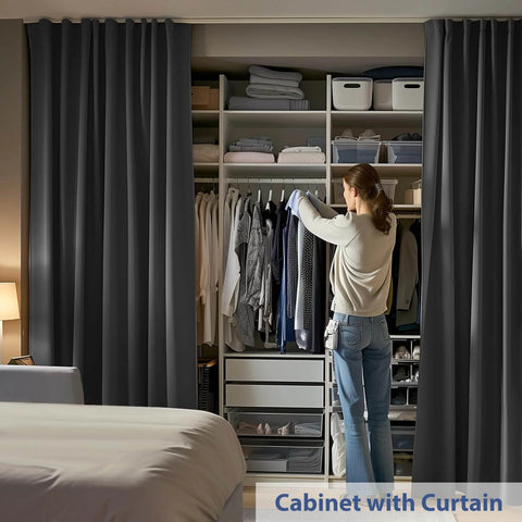 Room Divider Curtain Set With Bendable White Track And Blackout Black Drape Ceiling Mounted Privacy Screen for Bedroom or Studio