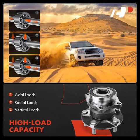 Heavy-duty rear wheel bearing and hub assembly 5-lug fit for Subaru Outback 2015-2021, Forester 2019 shown with high-load capacity.