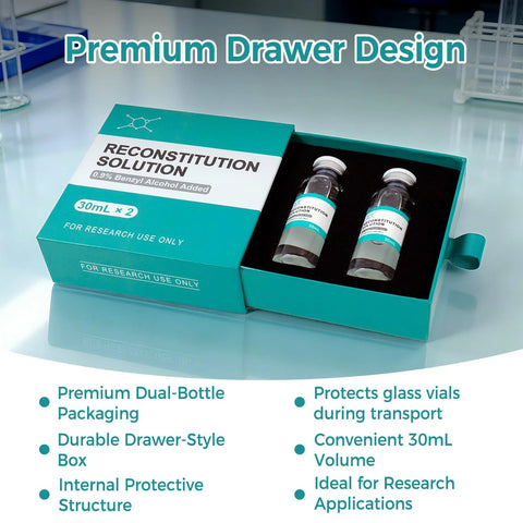 Reconstitution solution glass vials, 2-pack, 30ml each, in teal premium box