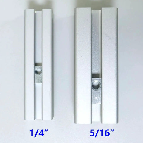 Comparison of 1/4" and 5/16" aluminum extrusion profiles for use with 5/16-18 Threaded Steel Roll-In T-Nut With Ball Spring