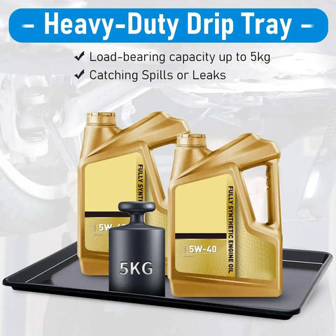 Triple Pack Extra Large Oil Drip Pan 35.4 X 24 Inch Heavy Duty Plastic Drain Tray holding 5kg weight and oil containers