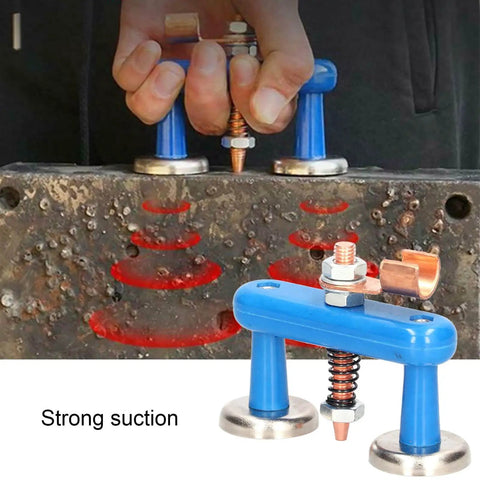 Pro Grade Magnetic Welding Support Clamp with Progressive Spring for Easy Attachment to Smooth Metal Surfaces Aluminum Alloy Copper Magnet Fixture Adjustable Ground Clamp Tool in Blue