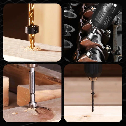 All In One 455 Piece Drill Bit And Screwdriver Bit Set With Titanium Twist Bits drilling wood and metal surfaces