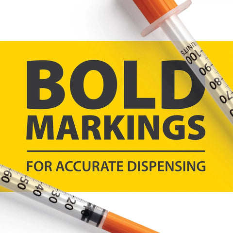 31 Gauge U 100 Insulin Syringes 1cc 5/16 Short Needle Disposable Box Of 100 with bold markings for accurate dispensing