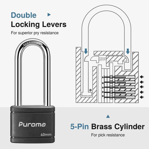 2 Pack Keyed Padlocks With 3 Keys Each 2.5 Inch Locker Locks 40mm Heavy Duty Shackle For Gate Fence Hasp Cabinet Toolbox Black