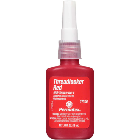 Red High Temp Thread Locker For Engine Bolts 0.375 To 1 Inch Up To 450 Fahrenheit 10 ml bottle front view