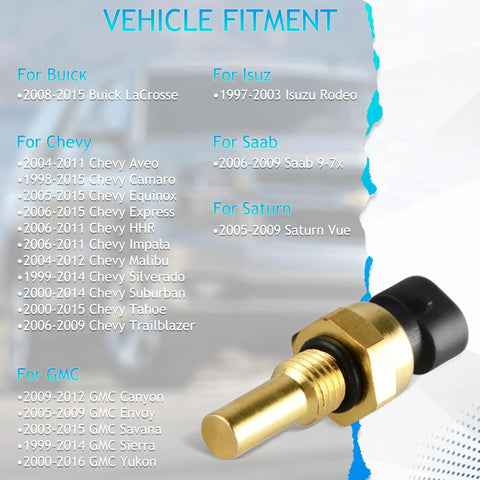 Engine Coolant Temperature Sensor For GM Cars And Trucks Direct Fit Replacement with brass construction, front view