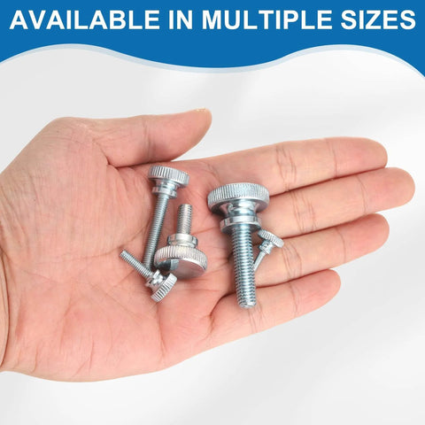 Hand holding Knurled Thumb Screws M6 x 14mm 12 Pack With Shoulder Grip Bolts, Knurled Head Hardware For TV Monitor Mounts, Carbon Steel Fasteners