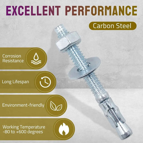 Quarter Inch By Two And A Quarter Inch Wedge Anchors Zinc Plated Heavy Duty Expansion Bolts For Concrete Masonry High Strength Bricks Blocks Natural Stone 20 Pieces Rust Resistant Carbon Steel Anchors For Safer Secure Installations.