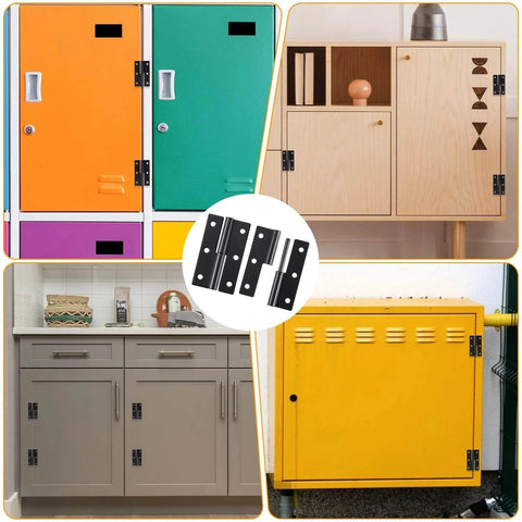 Two Pack 2.5 Inch Detachable Iron Barn Door Hinges Left and Right Handed used on various cabinets and storage units.