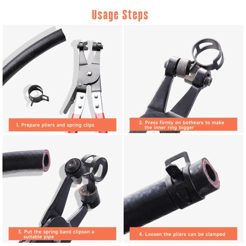 Steps showing usage of 12 Pack 1.1 Inch 28mm Spring Band Hose Clamps With Constant Tension Auto Fuel Line Silicone Vacuum Hose Steel Clamp