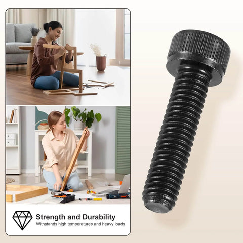 Side view of 10 Pack M2.5 0.45x8 Socket Head Cap Screws Carbon Steel Allen Drive Black Oxide Machine Grade 12.9 Internal Hex Coarse Thread Fasteners For Furniture Frames DIY Builds And Heavy Duty Hardware Assembly with people assembling furniture.