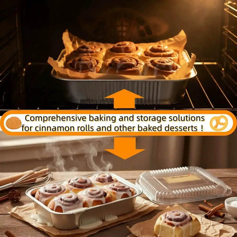 30 Pack Disposable Aluminum Foil 8x8 Inch Square Pans with Lids, cinnamon rolls baking and storing for easy transport and takeout